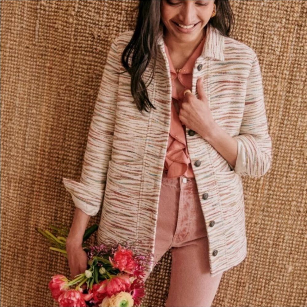 Sezane Will Jacket XS Multicolor Stripe Patchwork Chore Coat Oversized